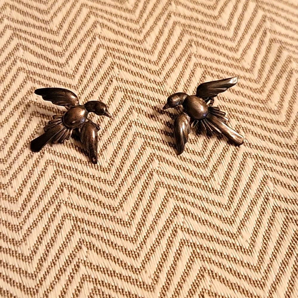 Vintage Bird Clip on Earrings Stamped Ster. Pat. 1967965